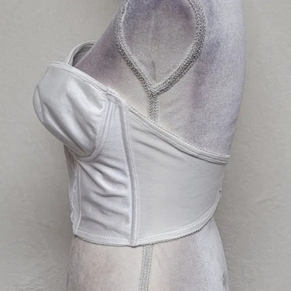 Merry Widow 60s Vintage White Corset Bustier Over Bust Longline Backless Bra 36B - Picture 8 of 11